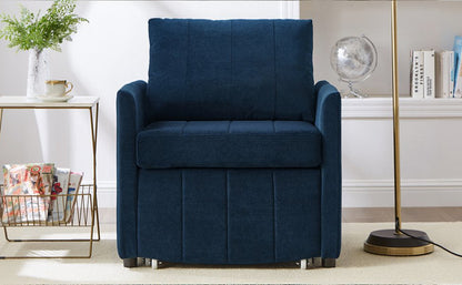 Living Room Blue Chenille Convertible Sofa Bed - 31.5" Pull Out Sleeper with Storage