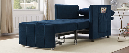 Living Room Blue Chenille Convertible Sofa Bed - 31.5" Pull Out Sleeper with Storage