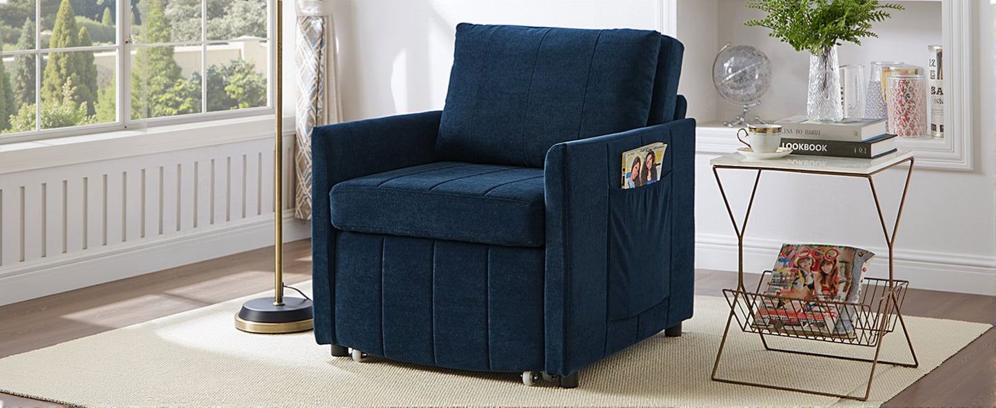 Living Room Blue Chenille Convertible Sofa Bed - 31.5" Pull Out Sleeper with Storage