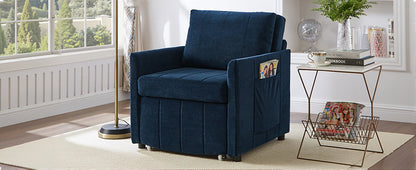 Living Room Blue Chenille Convertible Sofa Bed - 31.5" Pull Out Sleeper with Storage
