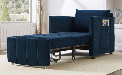 Living Room Blue Chenille Convertible Sofa Bed - 31.5" Pull Out Sleeper with Storage