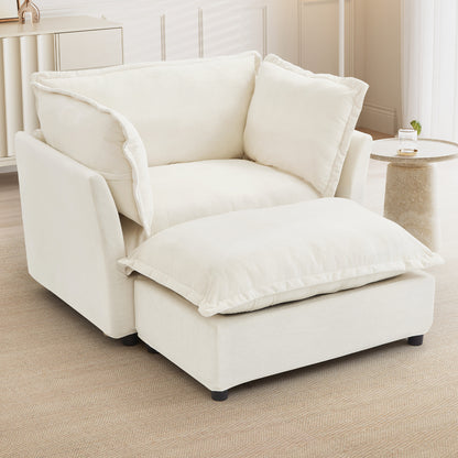 Modern Armchair Sofa 45.2" Cozy Upholstered Sofa Chair with Movable Ottoman, Wide Seat, Curved Armrests and Soft Pillows for Living Room, Bedroom (Old SKU:N719P292695A),Beige