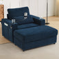 Modern Style Armchair 42.5" Chaise Lounge Sofa Couch with a Movable Storage Ottoman, Two USB Ports, Two Cup Holders, a Phone Holder and Side Pockets for Living Room, Blue