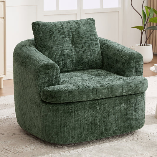 360° Swivel Sofa Chair Accent Barrel Chair 36.6" Swivel Round Chair with Dual-layer Cushion Design for Living Room, Bedroom, Office and Hotel, Green