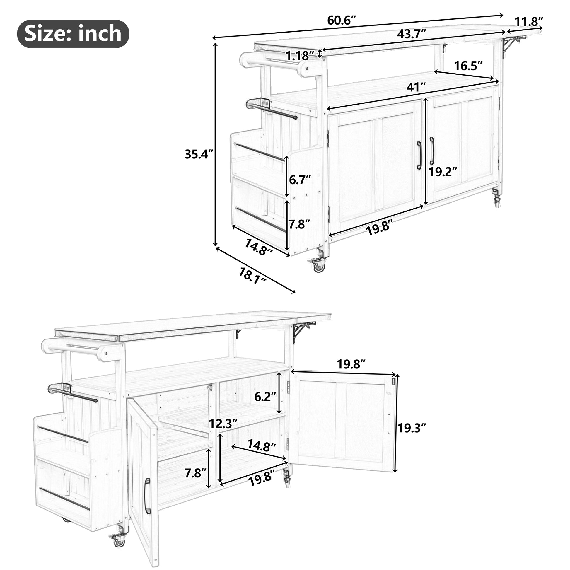 Grey Foldable Outdoor Kitchen Island - Mobile Patio Cart Storage
