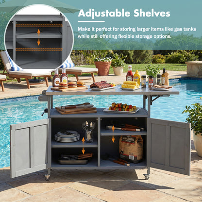 Grey Foldable Outdoor Kitchen Island - Mobile Patio Cart Storage