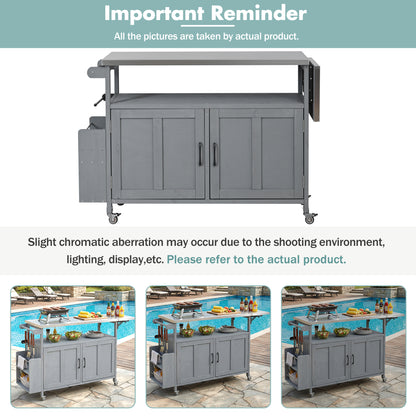 Grey Foldable Outdoor Kitchen Island - Mobile Patio Cart Storage