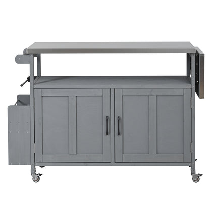 Grey Foldable Outdoor Kitchen Island - Mobile Patio Cart Storage
