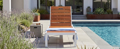 Brown & White Acacia Wood Patio Chaise Lounge