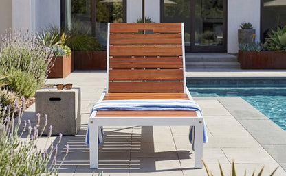 Brown & White Acacia Wood Patio Chaise Lounge