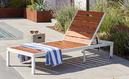 Brown & White Acacia Wood Patio Chaise Lounge