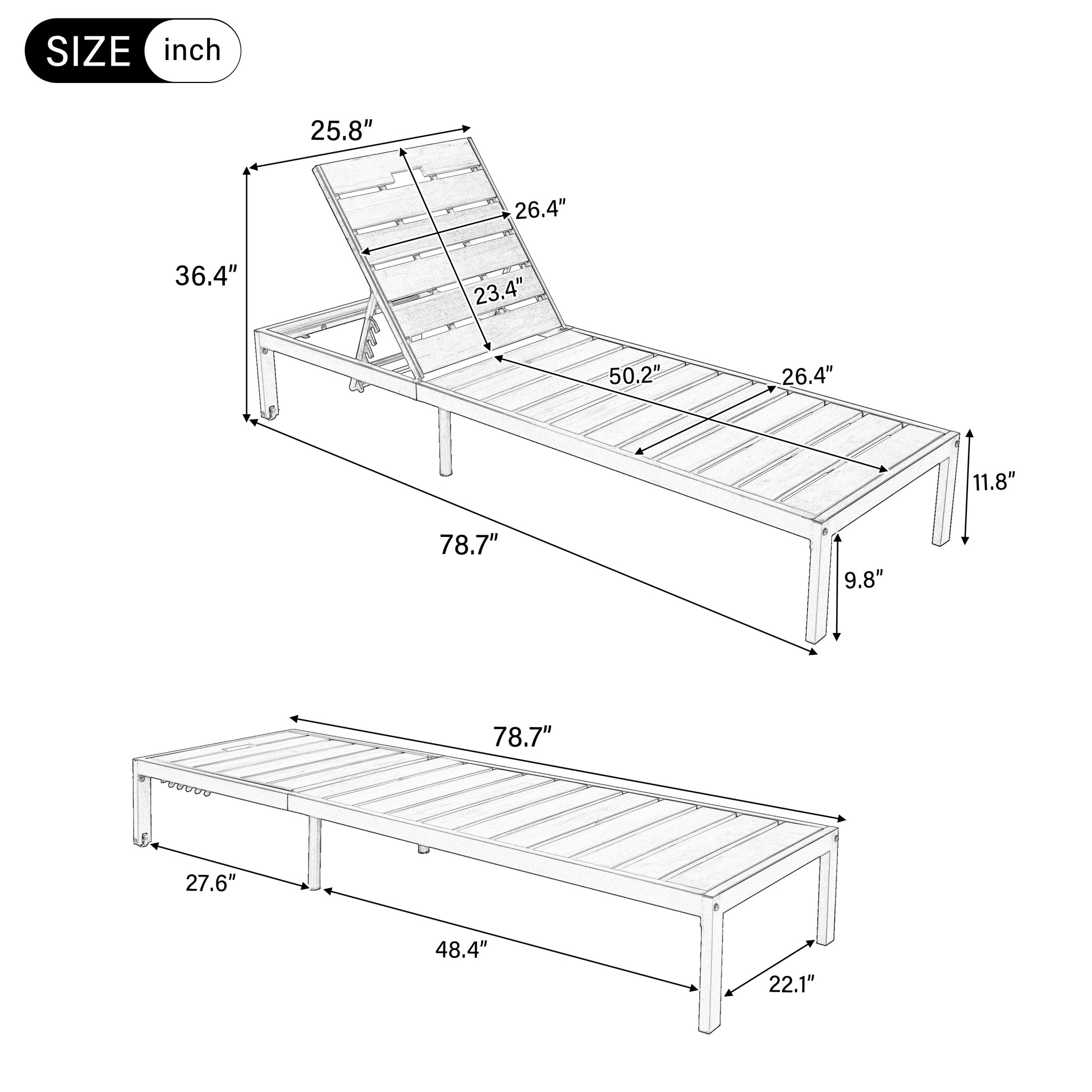 Brown & White Acacia Wood Patio Chaise Lounge