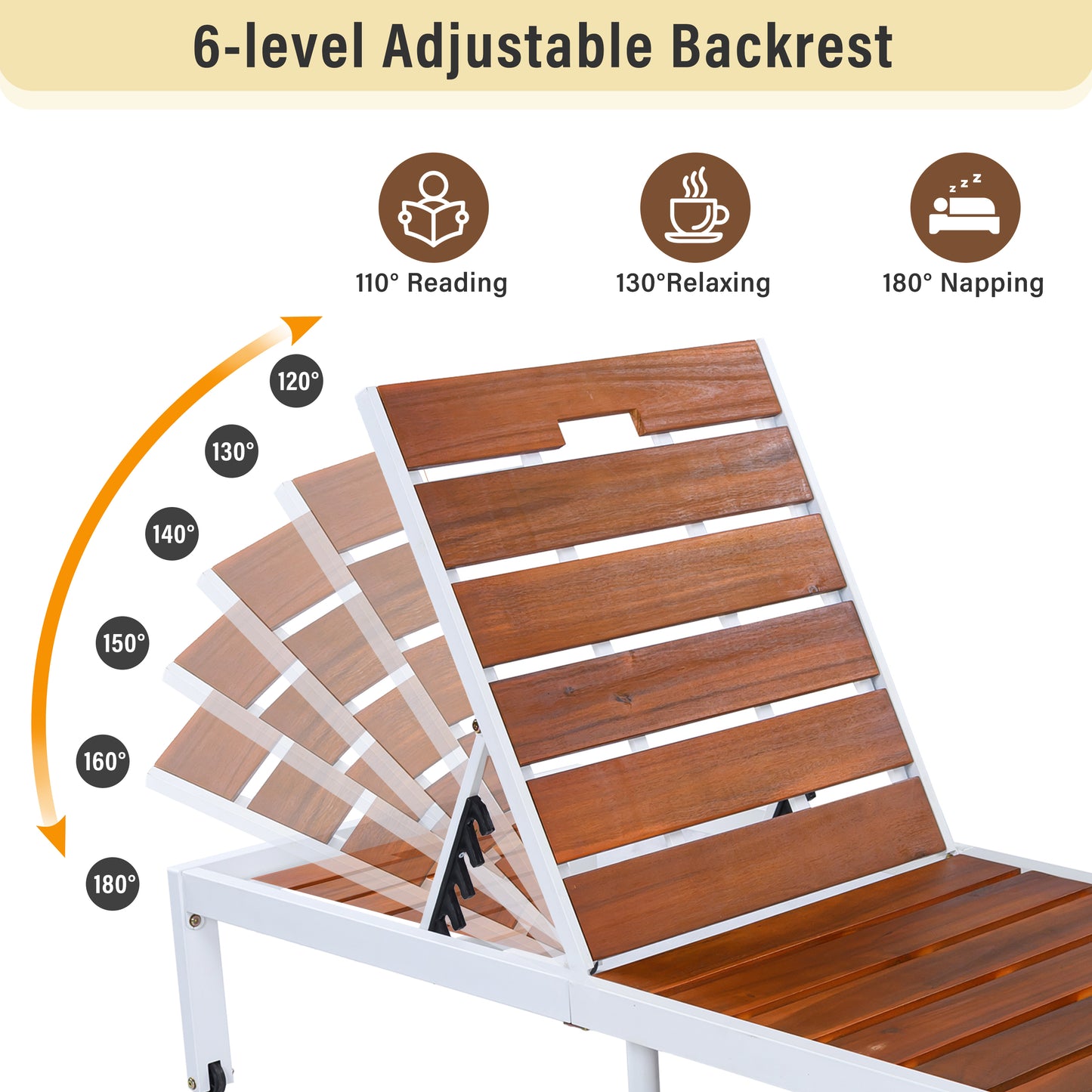 Brown & White Acacia Wood Patio Chaise Lounge