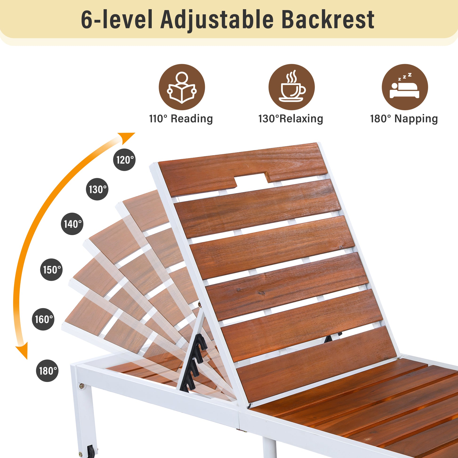 Brown & White Acacia Wood Patio Chaise Lounge