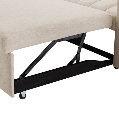 Beige Convertible Sofa Bed Loveseat with USB Ports and Storage for Living Room