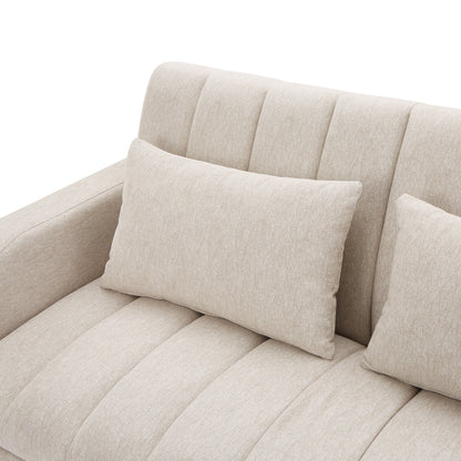 Beige Convertible Sofa Bed Loveseat with USB Ports and Storage for Living Room