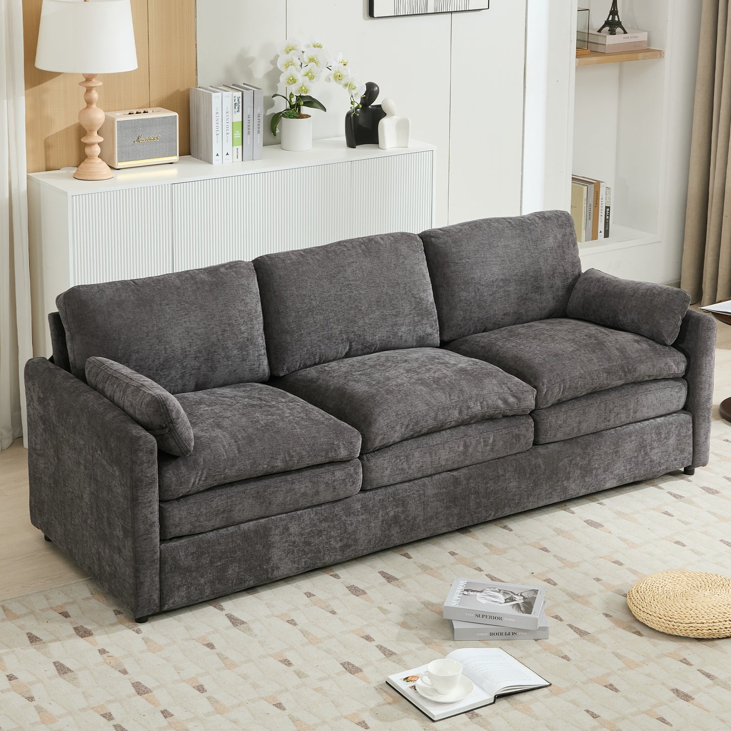 89"  Cozy Upholstered 3-seater Sofa Oversized Comfy Cloud Sofa Double Cushion 3-seater Sofa Plush Cushion Sofa Couch for Living Room (Old SKU:N719P251497E), Grey