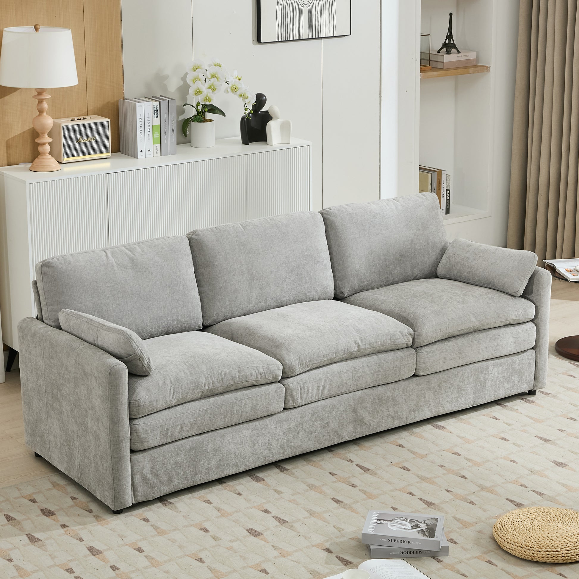 89"  Cozy Upholstered 3-seater Sofa Oversized Comfy Cloud Sofa Double Cushion 3-seater Sofa Plush Cushion Sofa Couch for Living Room (Old SKU:N719P251497R), Light Grey