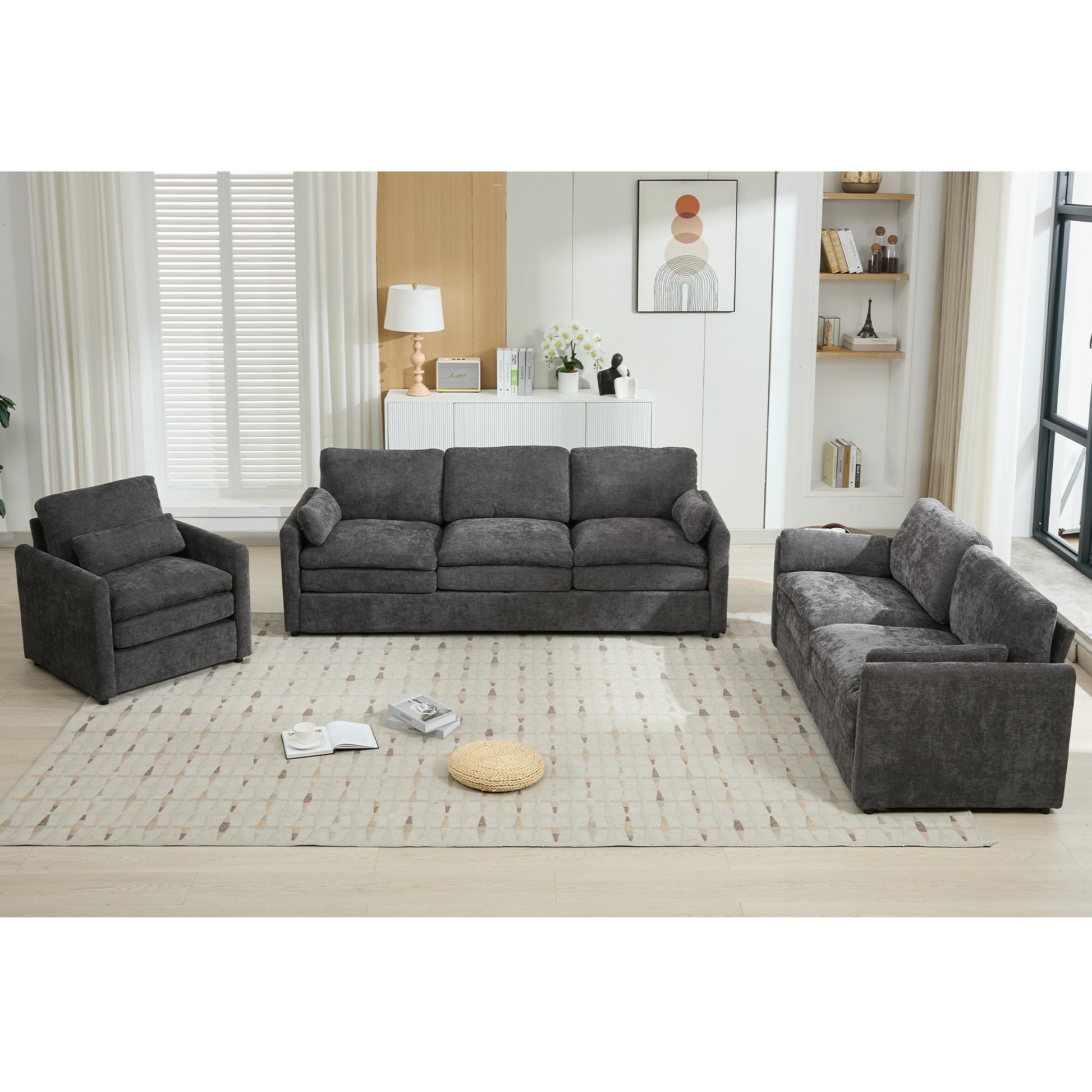 Cozy Upholstered Sofa Set Oversized Comfy Cloud Sofa Double Cushion Sofa Group Plush Cushion Sofa Couch for Living Room(Old SKU:N719S001920E), Grey