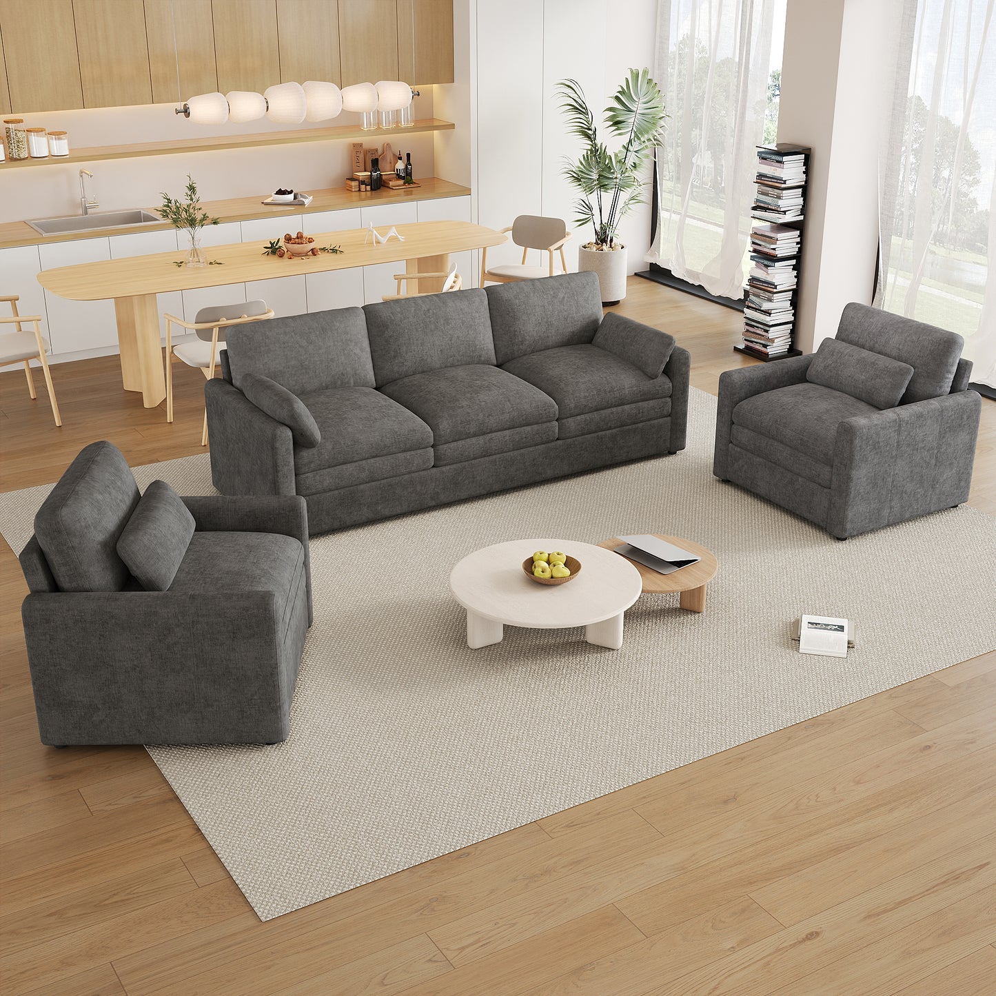 Cozy Upholstered Sofa Set Oversized Comfy Cloud Sofa Double Cushion Sofa Group Plush Cushion Sofa Couch for Living Room(Old SKU:N719S001921E), Grey