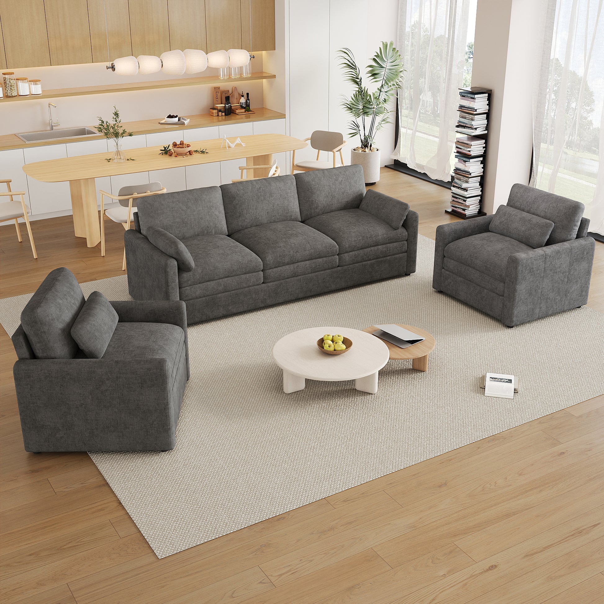 Cozy Upholstered Sofa Set Oversized Comfy Cloud Sofa Double Cushion Sofa Group Plush Cushion Sofa Couch for Living Room(Old SKU:N719S001921E), Grey