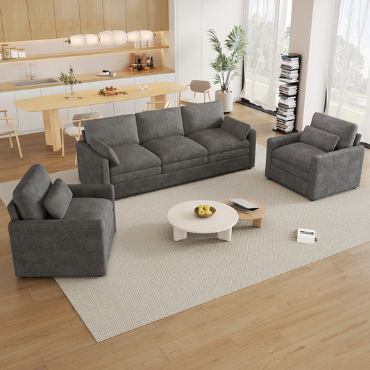 Cozy Upholstered Sofa Set Oversized Comfy Cloud Sofa Double Cushion Sofa Group Plush Cushion Sofa Couch for Living Room(Old SKU:N719S001921E), Grey
