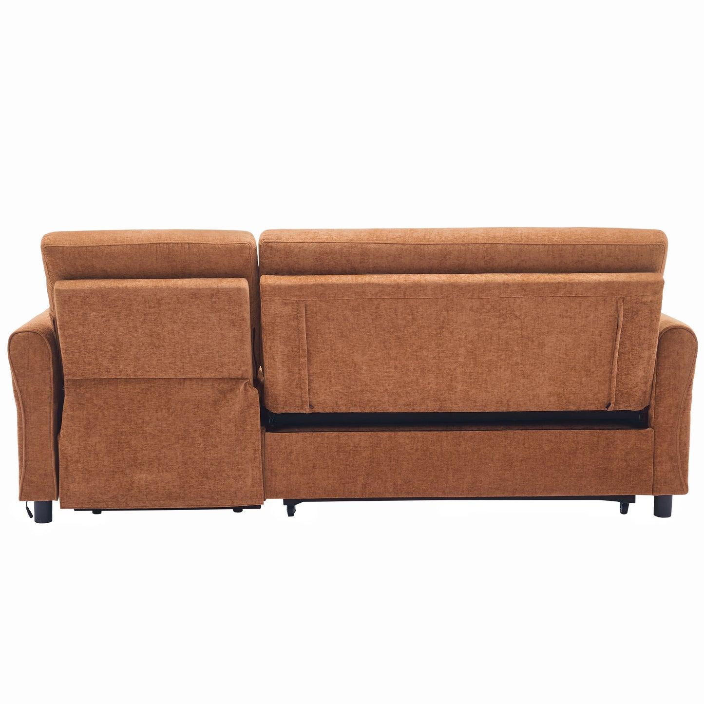 2-in-1 Orange Chenille Sofa with Sleeper & Recliner - 82" Three Seater