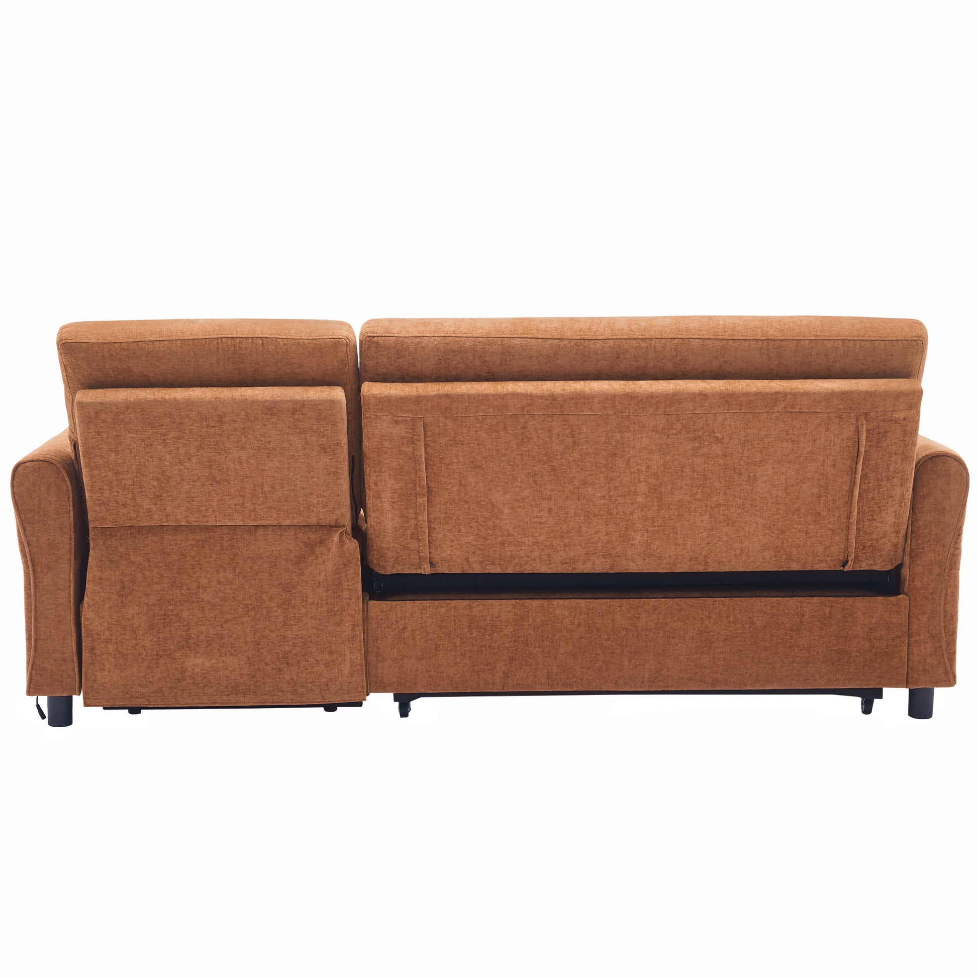 2-in-1 Orange Chenille Sofa with Sleeper & Recliner - 82" Three Seater
