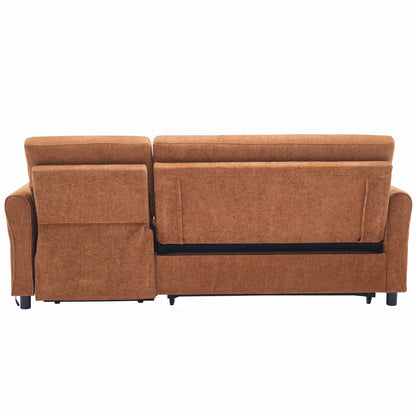 2-in-1 Orange Chenille Sofa with Sleeper & Recliner - 82" Three Seater