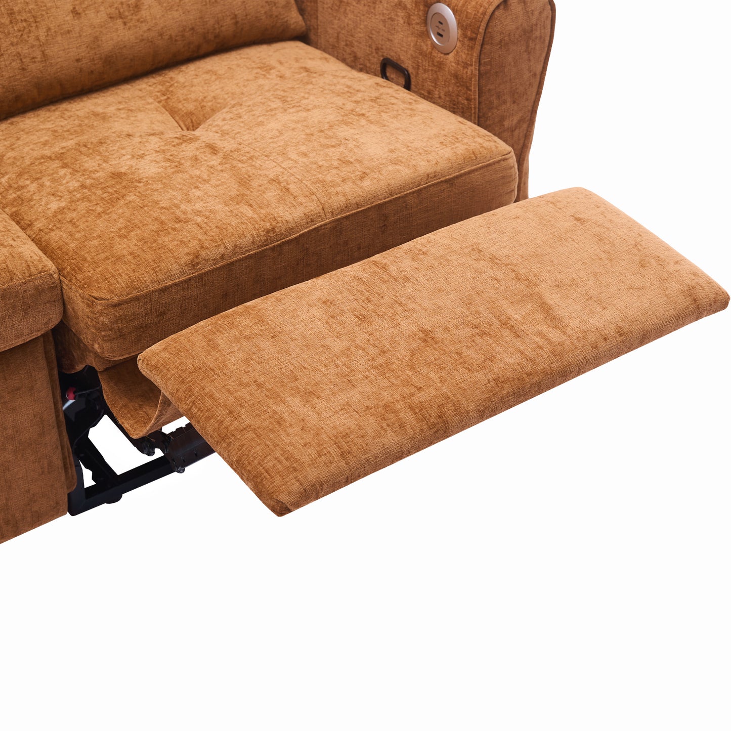 2-in-1 Orange Chenille Sofa with Sleeper & Recliner - 82" Three Seater