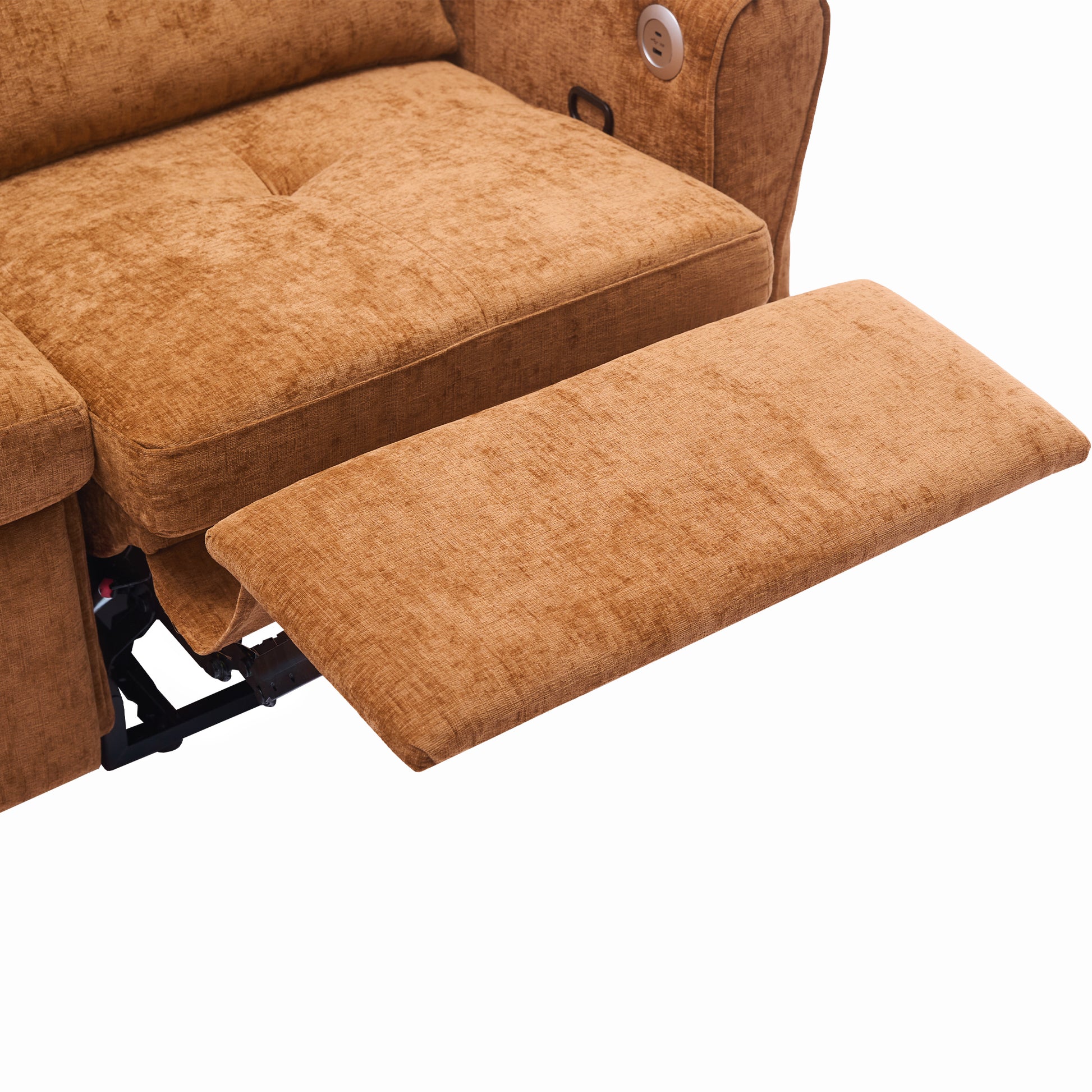 2-in-1 Orange Chenille Sofa with Sleeper & Recliner - 82" Three Seater