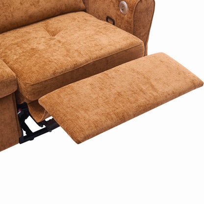 2-in-1 Orange Chenille Sofa with Sleeper & Recliner - 82" Three Seater