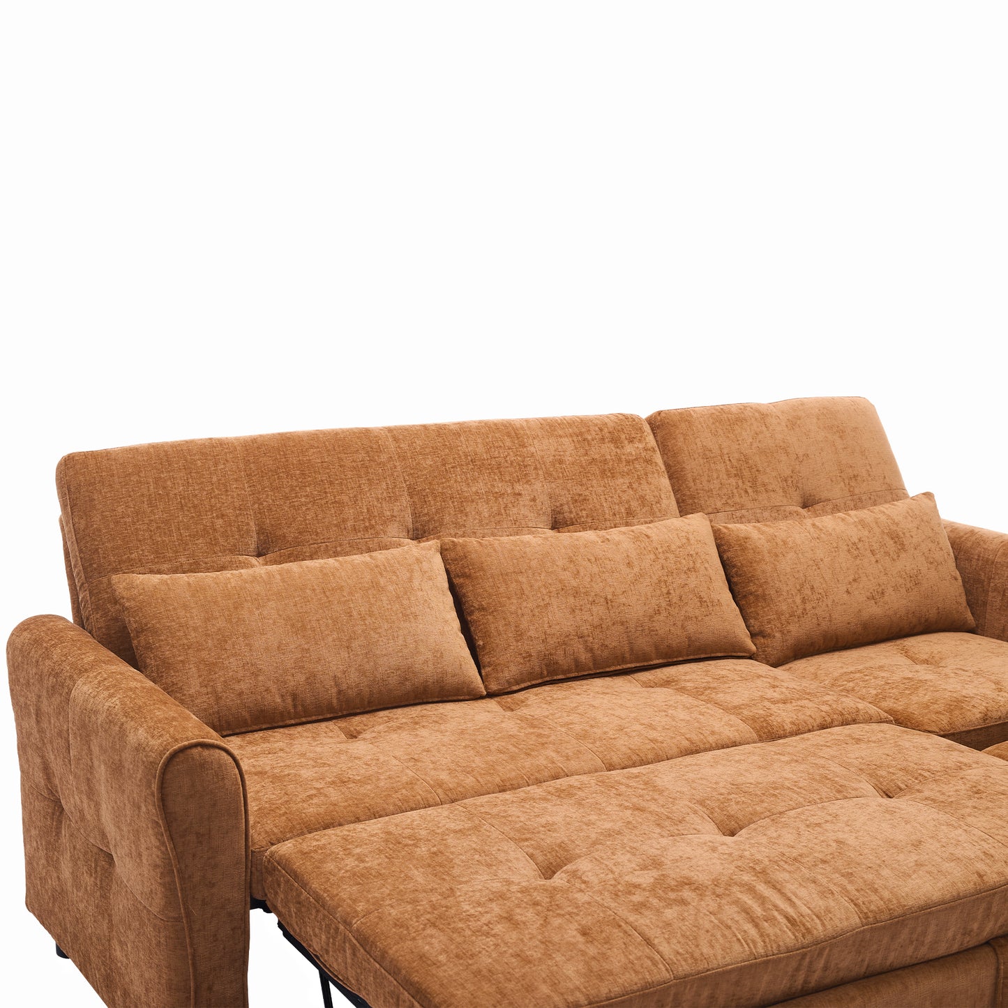2-in-1 Orange Chenille Sofa with Sleeper & Recliner - 82" Three Seater
