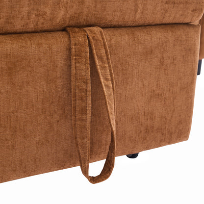 2-in-1 Orange Chenille Sofa with Sleeper & Recliner - 82" Three Seater