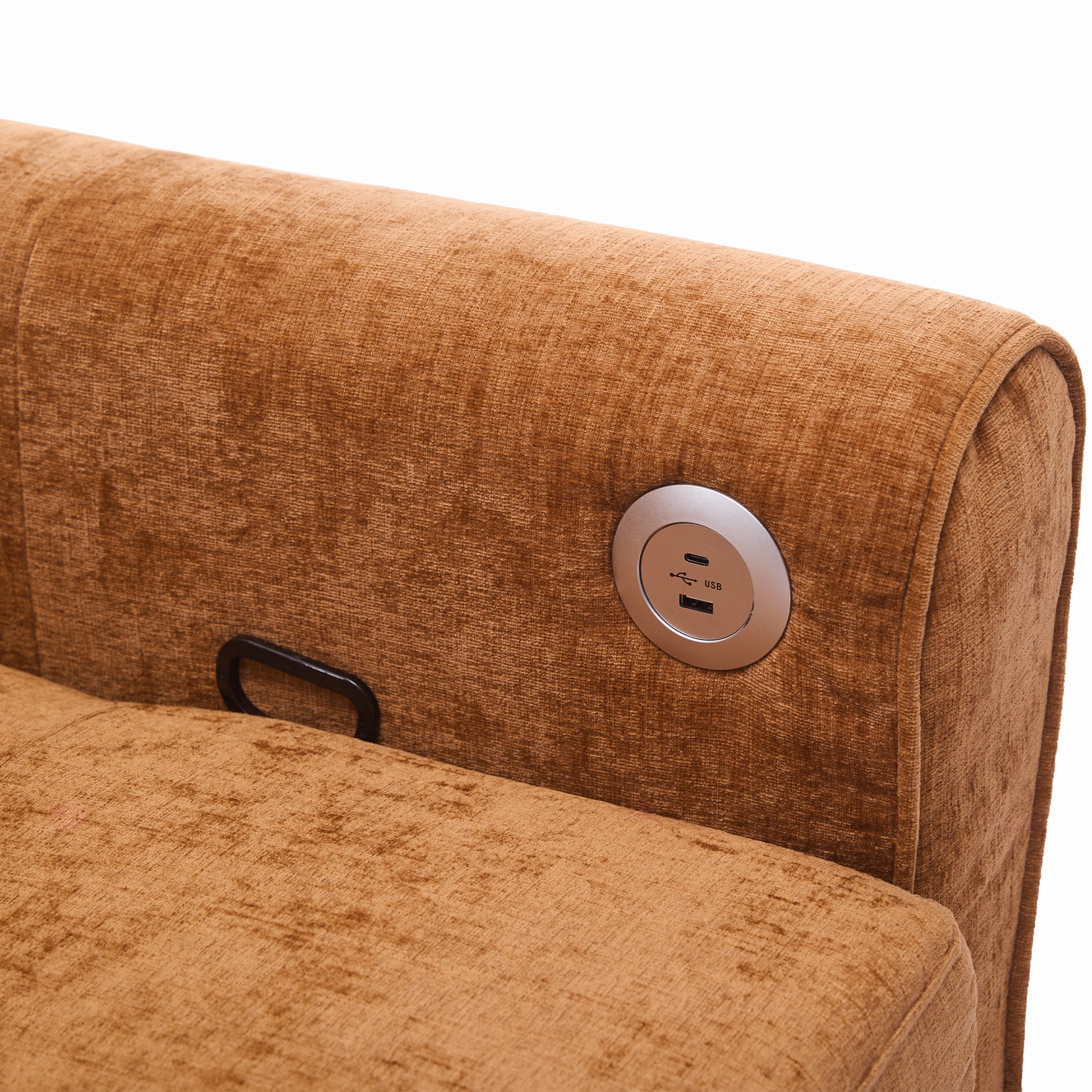 2-in-1 Orange Chenille Sofa with Sleeper & Recliner - 82" Three Seater