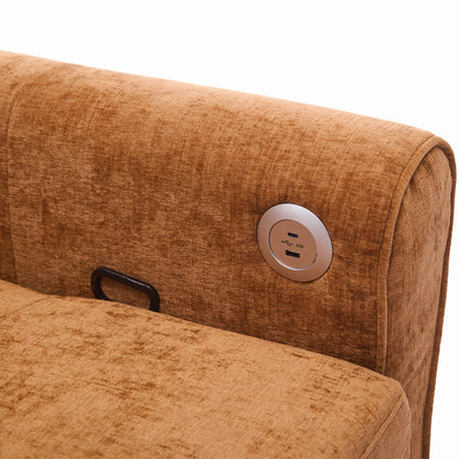 2-in-1 Orange Chenille Sofa with Sleeper & Recliner - 82" Three Seater