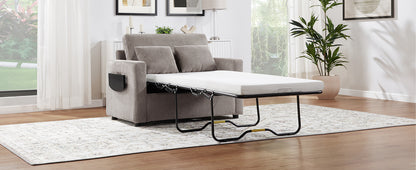 Grey+Brown Corduroy Sleeper Sofa - Twin Size Sofa Bed for Living Room