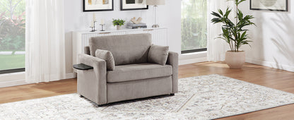 Grey+Brown Corduroy Sleeper Sofa - Twin Size Sofa Bed for Living Room