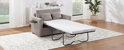 Grey+Brown Corduroy Sleeper Sofa - Twin Size Sofa Bed for Living Room