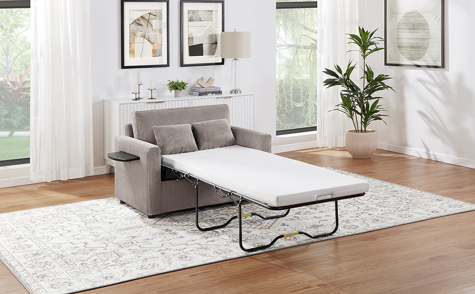 Grey+Brown Corduroy Sleeper Sofa - Twin Size Sofa Bed for Living Room