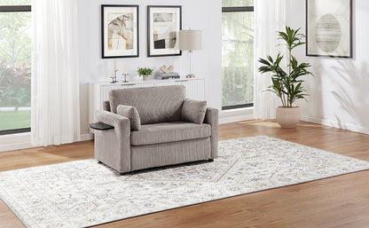 Grey+Brown Corduroy Sleeper Sofa - Twin Size Sofa Bed for Living Room