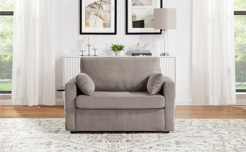 Grey+Brown Corduroy Sleeper Sofa - Twin Size Sofa Bed for Living Room