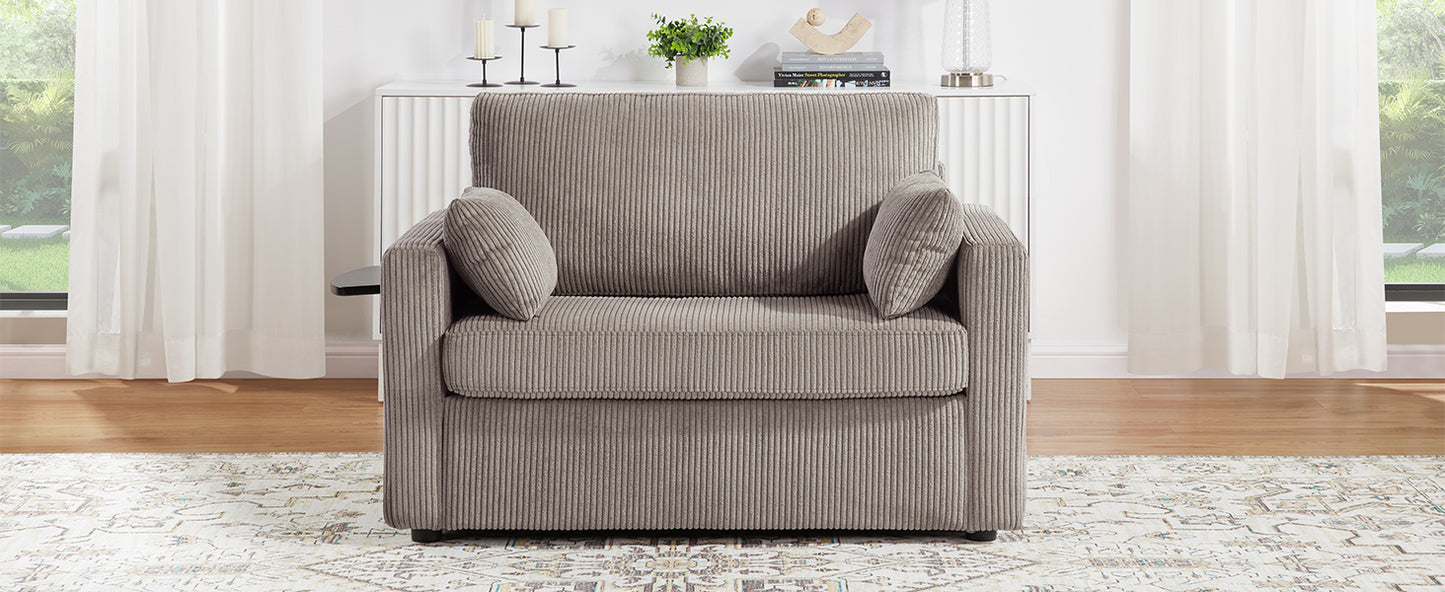 Grey+Brown Corduroy Sleeper Sofa - Twin Size Sofa Bed for Living Room