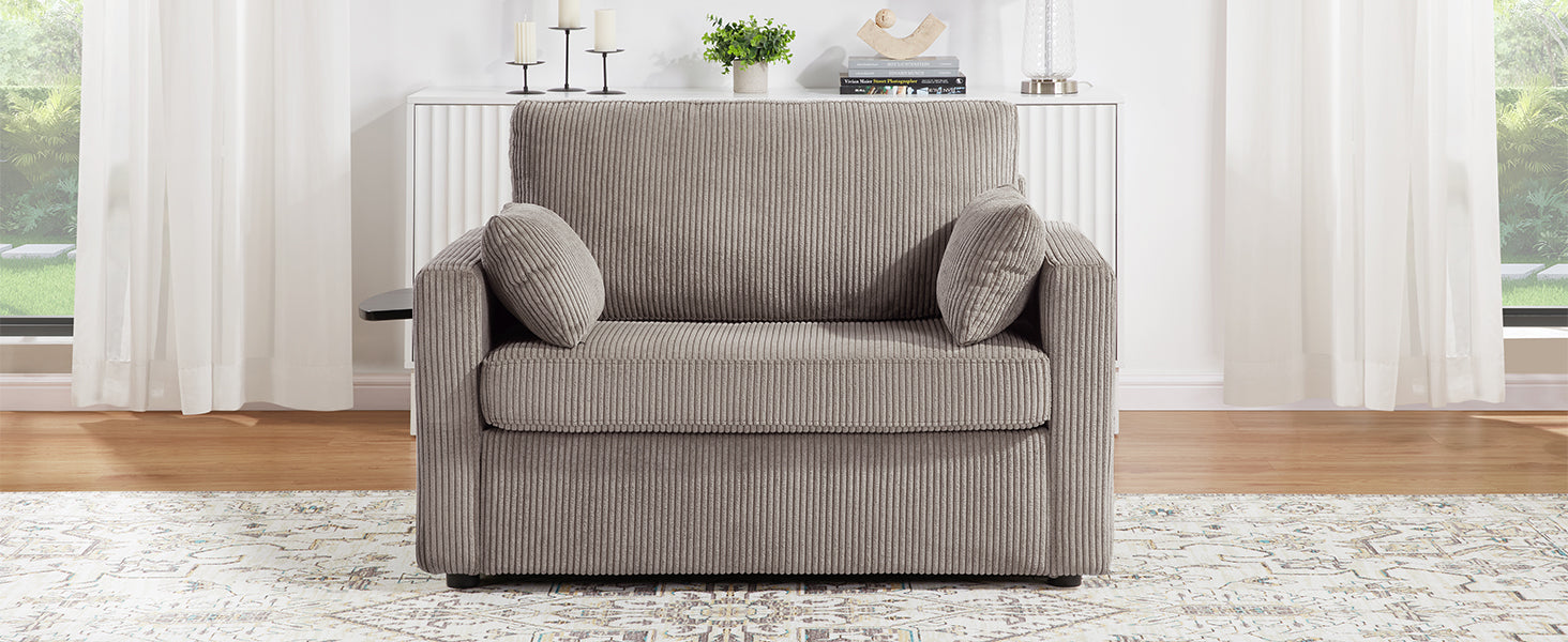Grey+Brown Corduroy Sleeper Sofa - Twin Size Sofa Bed for Living Room