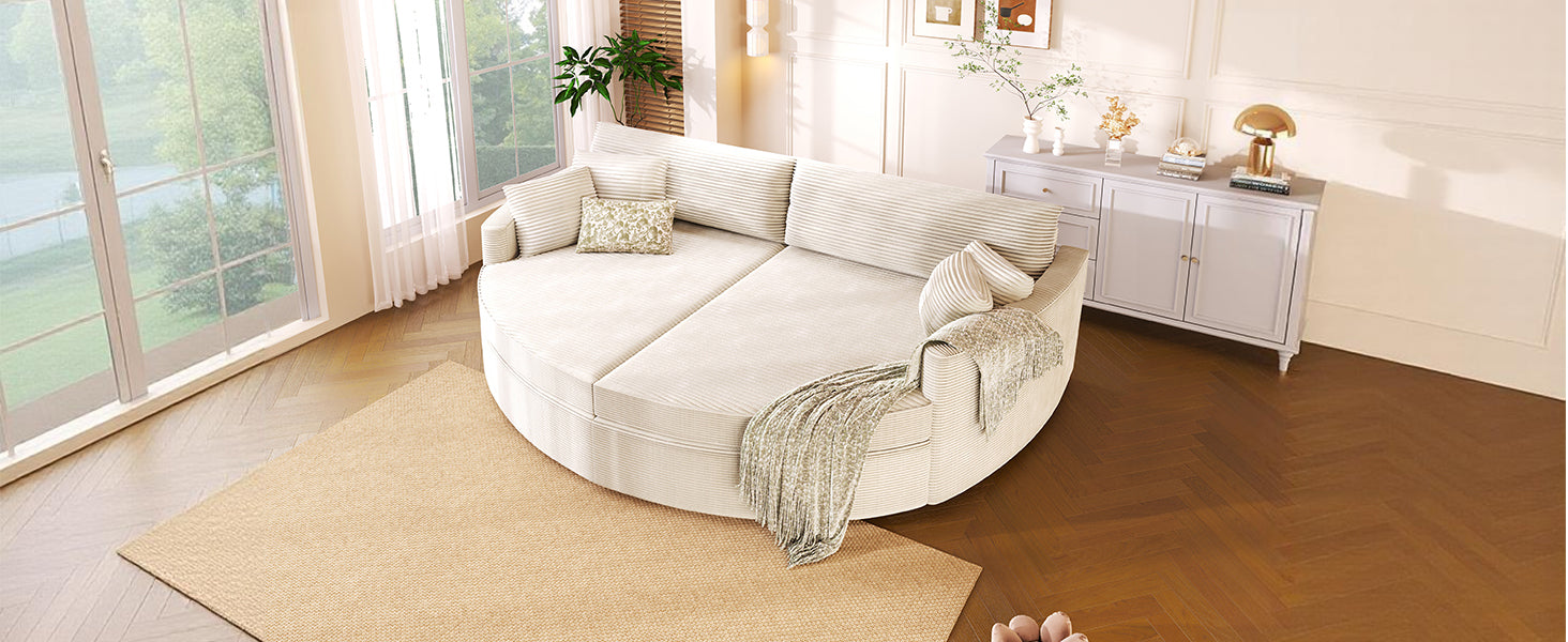Beige Corduroy Double Chaise Sofa - 102" Loveseat with USB Ports