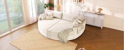 Beige Corduroy Double Chaise Sofa - 102" Loveseat with USB Ports