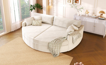 Beige Corduroy Double Chaise Sofa - 102" Loveseat with USB Ports