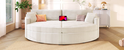 Beige Corduroy Double Chaise Sofa - 102" Loveseat with USB Ports