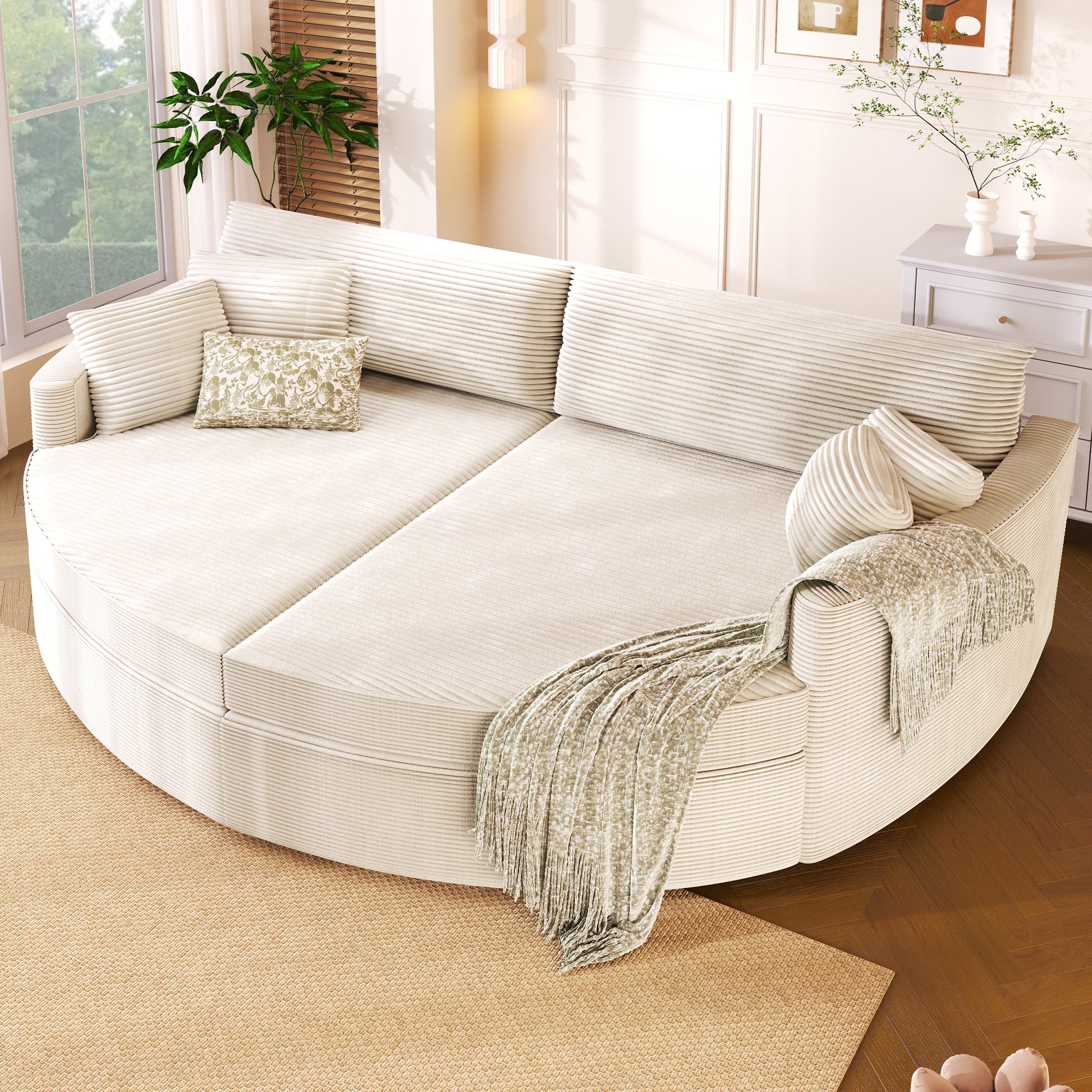Oversized Double Chaise Lounge Sofa 102.3" Sofa Bed Upholstered Loveseat Sofa Couch with Deep Seat and USB Ports for Living Room, Beige