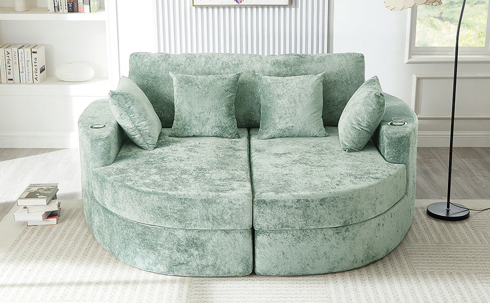 80" Green Chaise Sofa - Rolled Arm Sofa with Foam